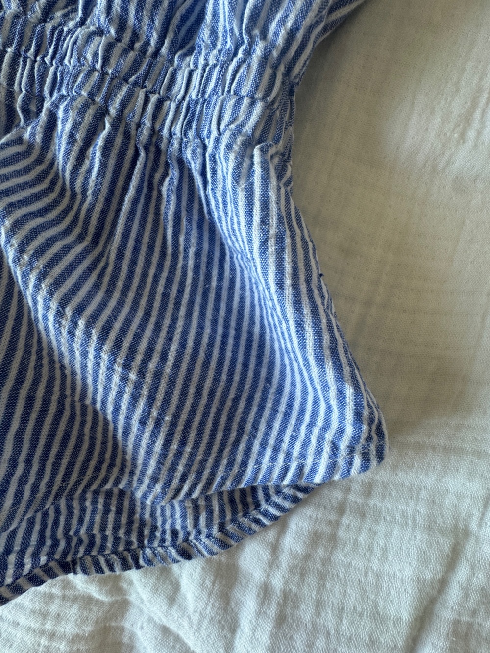 Calypso St. Barth Linen Blend Striped Peplum Button Front Blouse Medium - Picture 6 of 13